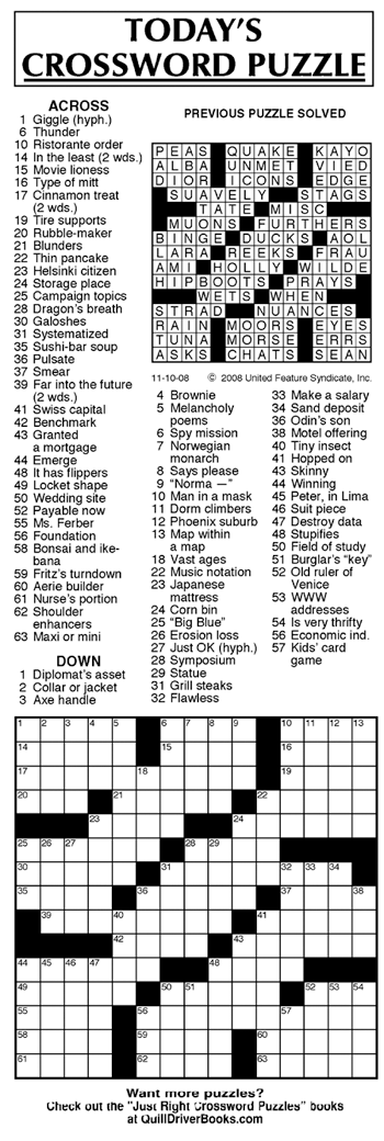 one clue crossword puzzle answers for today
