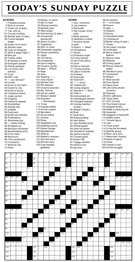 Printable Universal Crossword Puzzle Today / Printable Crossword